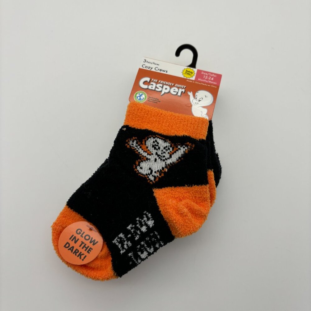 Casper The Friendly Ghost Character Toddlers 3- Pack Cozy Crews Quarter Socks